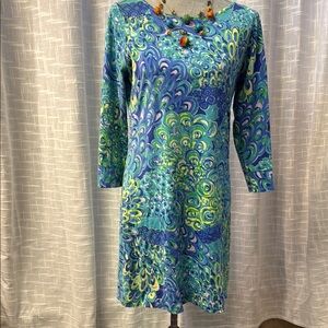 Lilly Pulitzer pima cotton vibrant Blue and Green Patterned Dress
